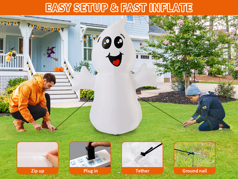 GOOSH 5-Foot Halloween Ghost Inflatable – White – product detail