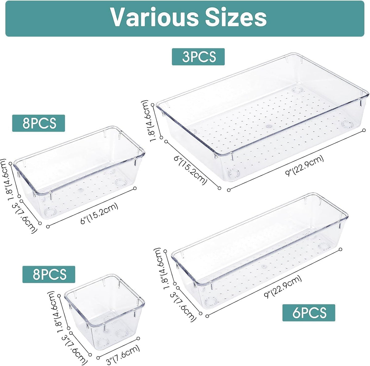 WOWBOX Clear Drawer Organizer Trays, 25-Pack