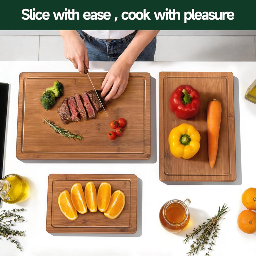 zeawec Carbonized Bamboo Cutting Boards, 3-Piece Set