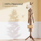 Pipishell Wooden Coat Rack with Eight Hooks, Brown