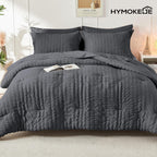 HYMOKEGE Queen Seersucker Bedding Set, 7 Pieces, Dark Grey