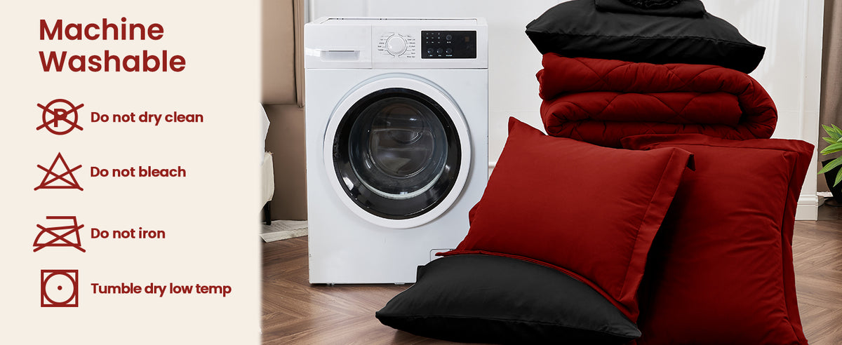 MUXHOMO Reversible Queen Bedding Set, 7 Pieces, Red and Black