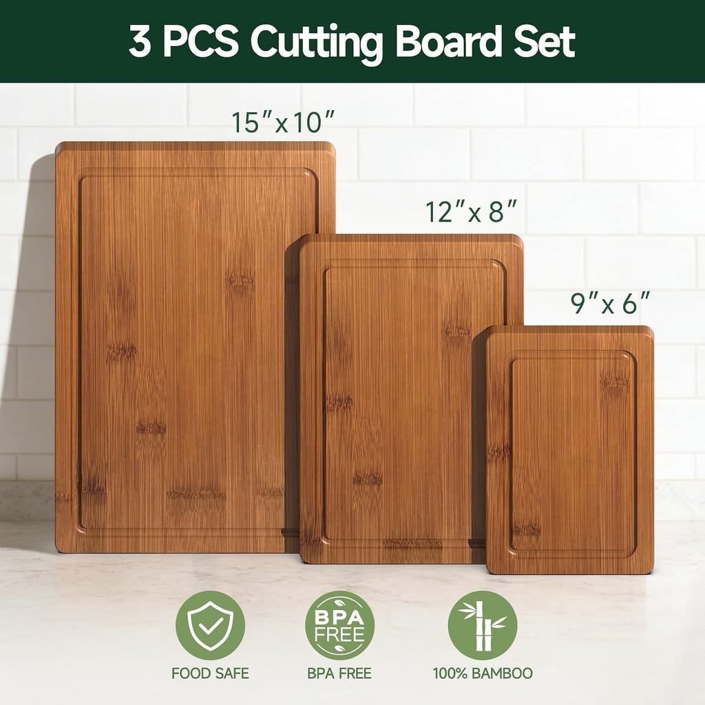 zeawec Carbonized Bamboo Cutting Boards, 3-Piece Set