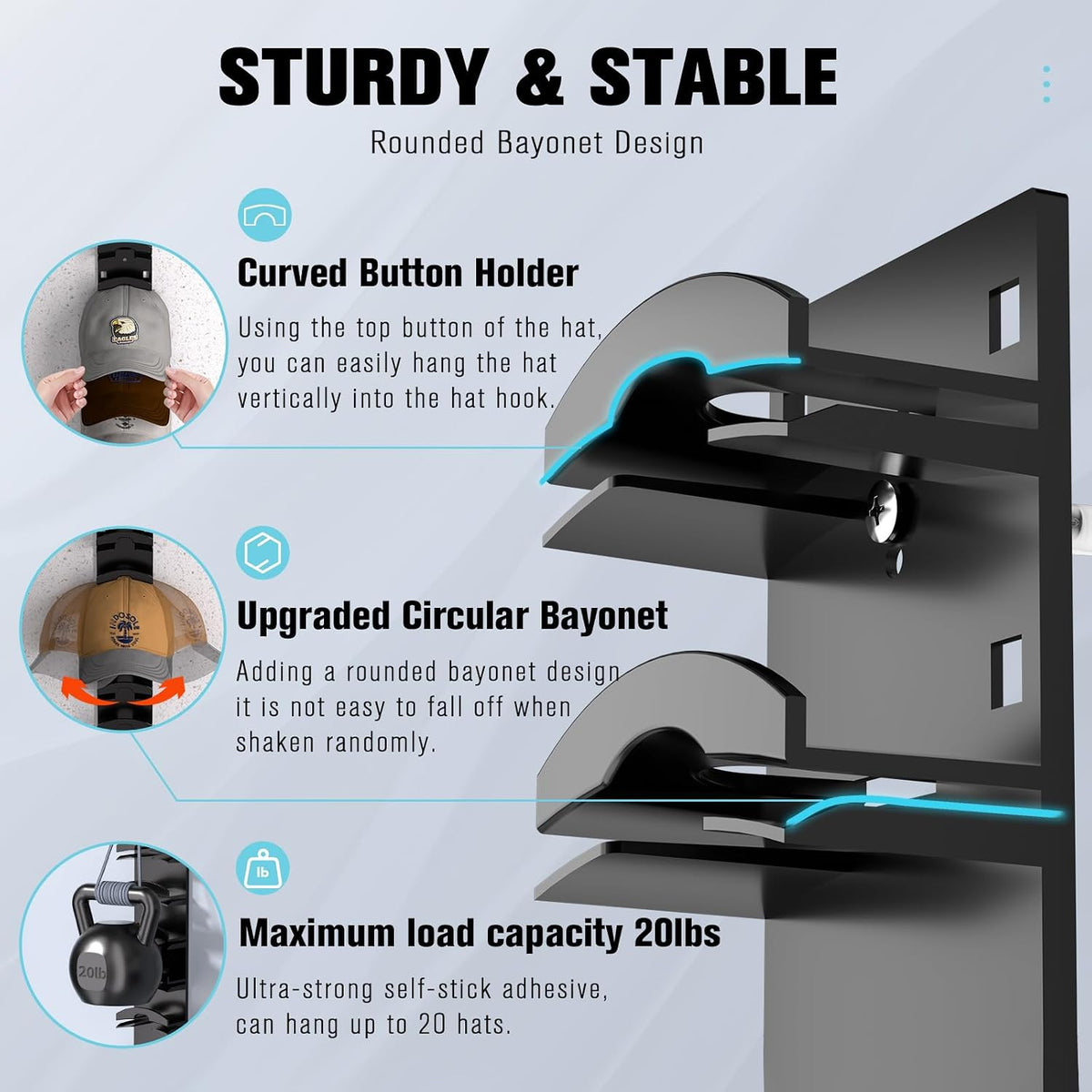 Houoisheck Wall-Mount Cap Organizers, Black, 2-Pack