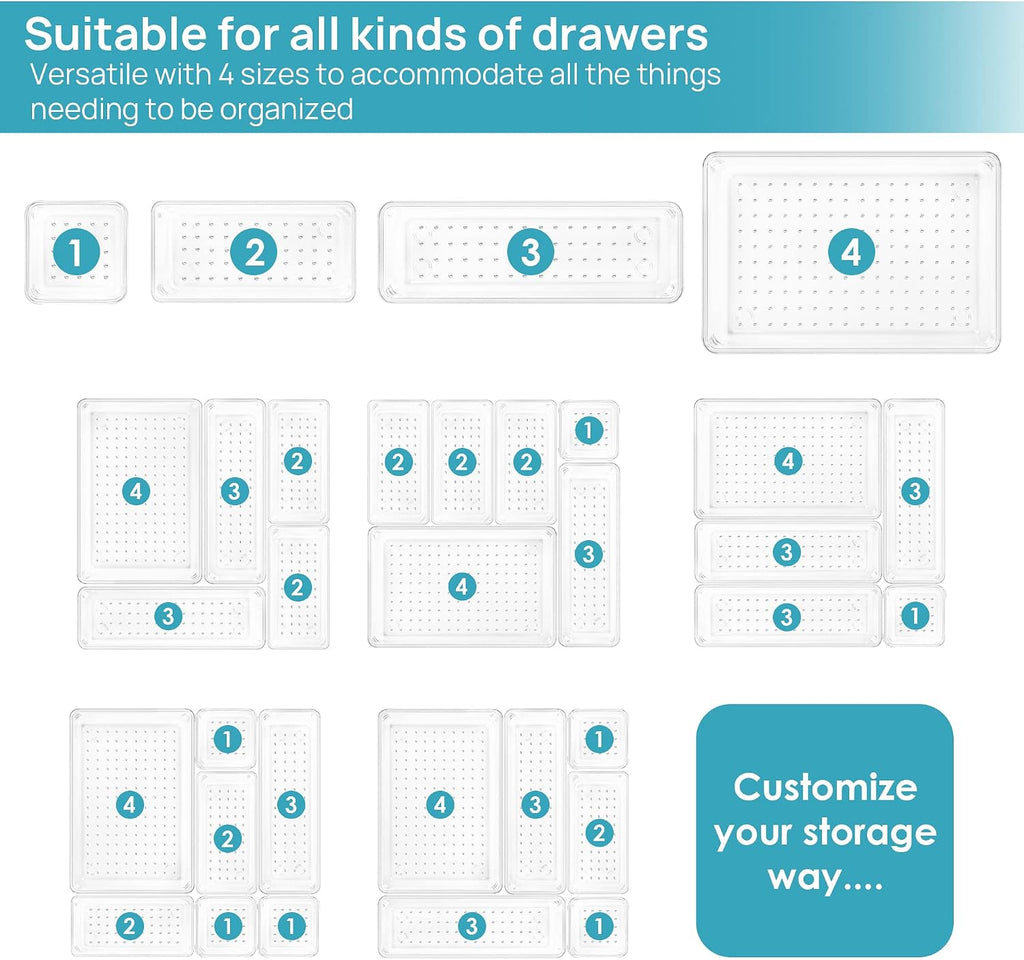 Vtopmart Clear Drawer Organizer Trays, 25-Pack