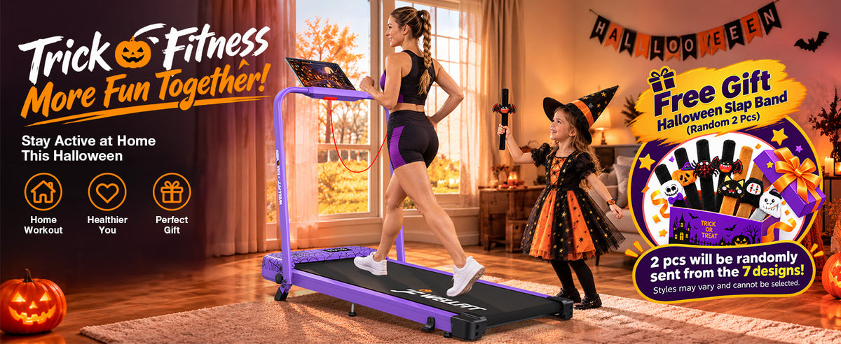 WELLFIT Folding Walking Treadmill with Incline, Handlebar and App Control