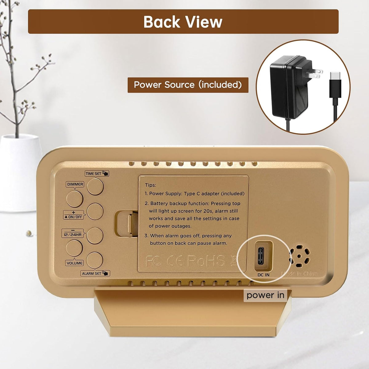 Peakeep Mirror Digital Alarm Clock, Gold