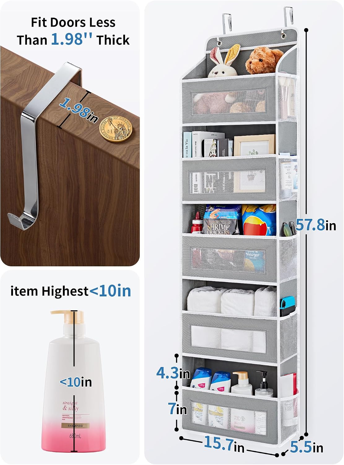 JARLINK Five-Pocket Door Organizer, Grey, Standard
