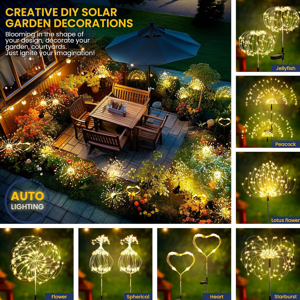 GIGALUMI Solar Firework Garden Lights, Warm White, 2-Pack