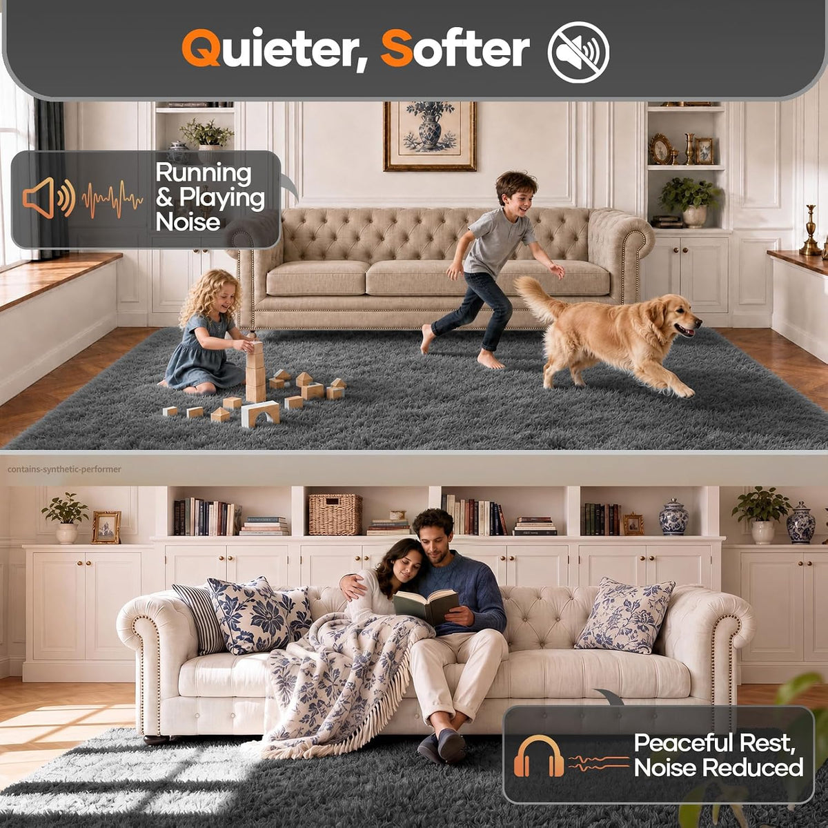 Ophanie Shag Area Rug, Grey, 4 x 6 ft