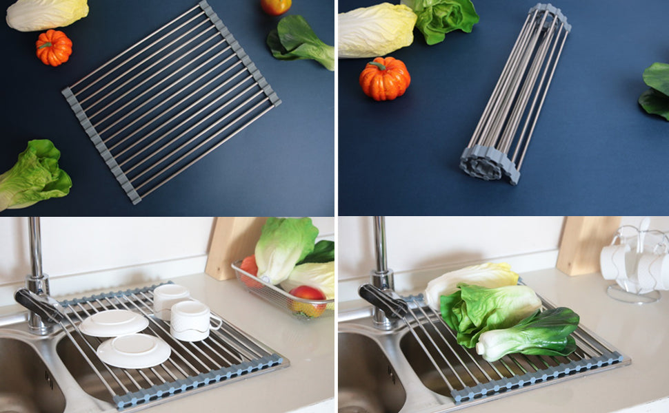 Seropy Roll-Up Sink Drying Rack, Grey, 17.5 x 11.8 in