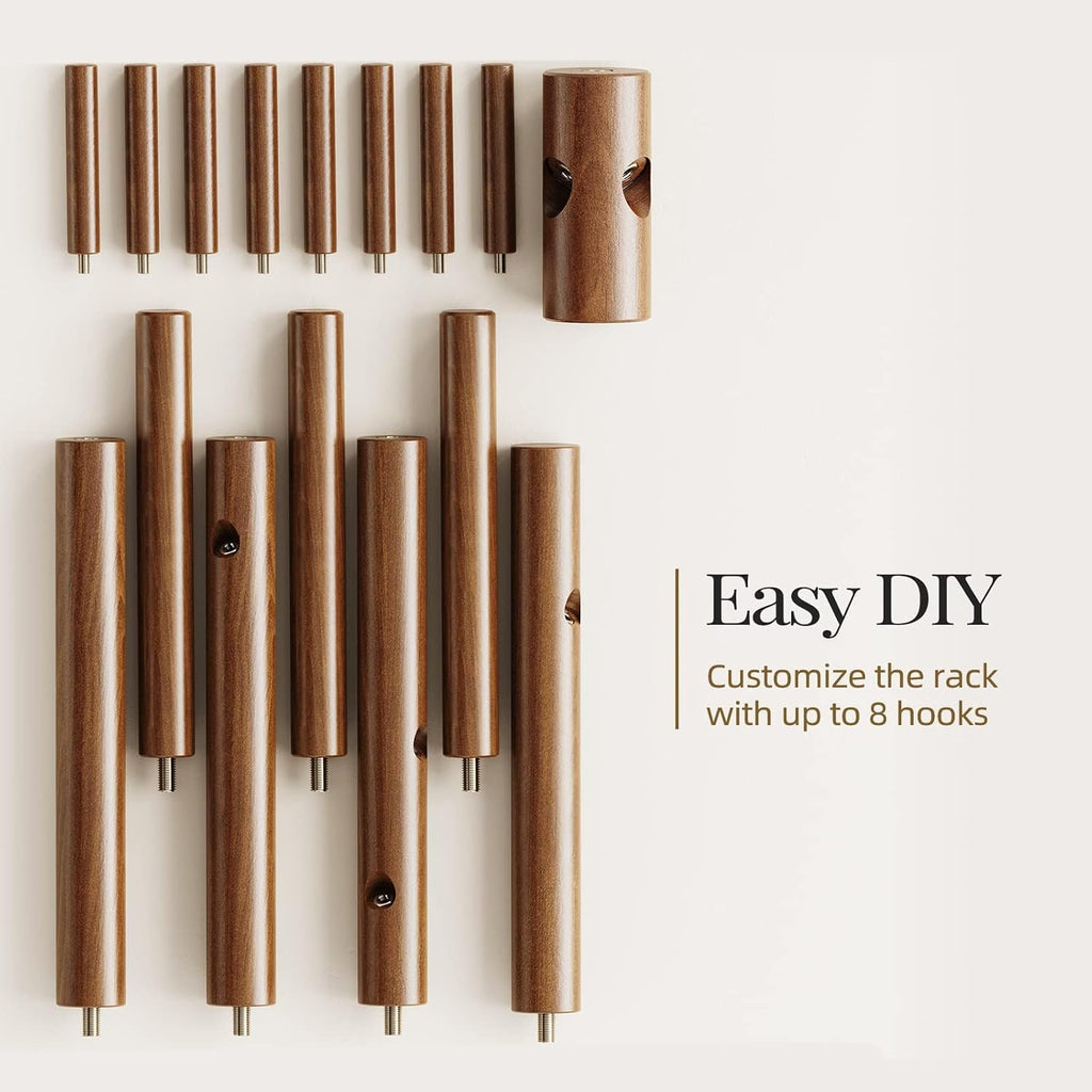 Pipishell Wooden Coat Rack with Eight Hooks, Brown