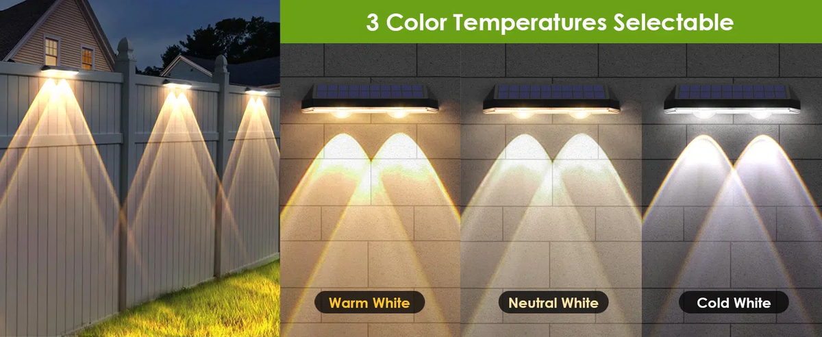 LIANGLOME Solar Fence Lights with Three White Modes, 8-Pack