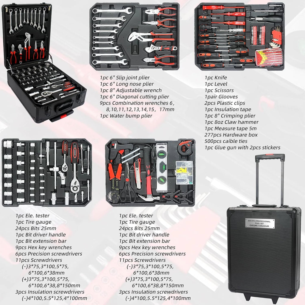 899 Piece Tool Set Household Hand Tool Set Basic Tool Set, Complete Tool Box Set